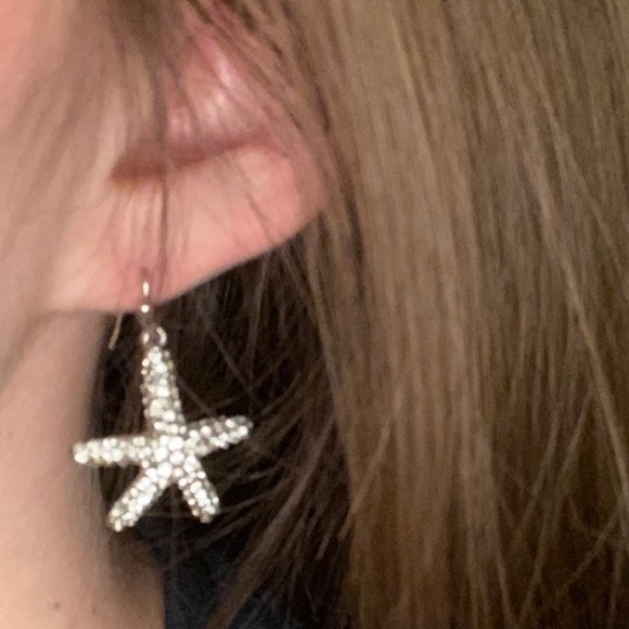 Silver Bling Starfish Fish hook Earrings - Picture 2 of 2
